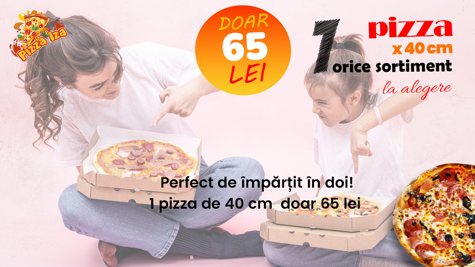 Oferta Pizza XXL de 40 cm – perfectă de împărțit în doi, doar 65 lei