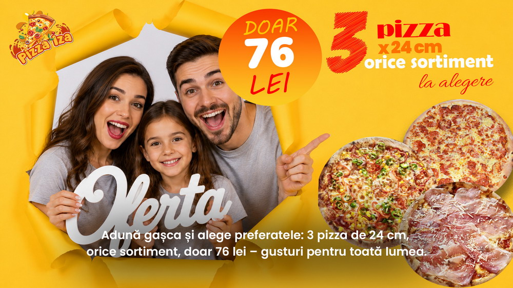 Ofertă 3 pizza mici (24cm) – 76 lei
